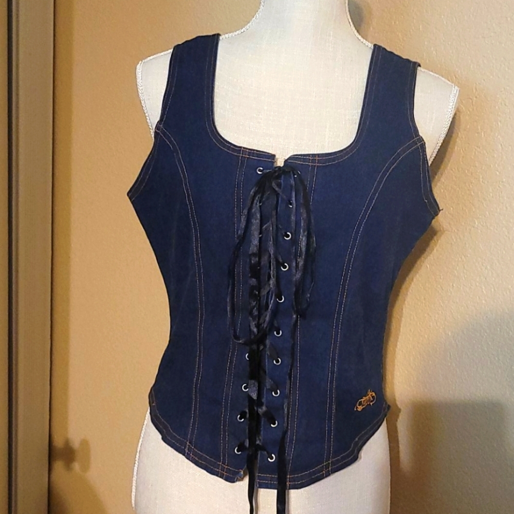 Vintage Easyriders blue Jean lace up top